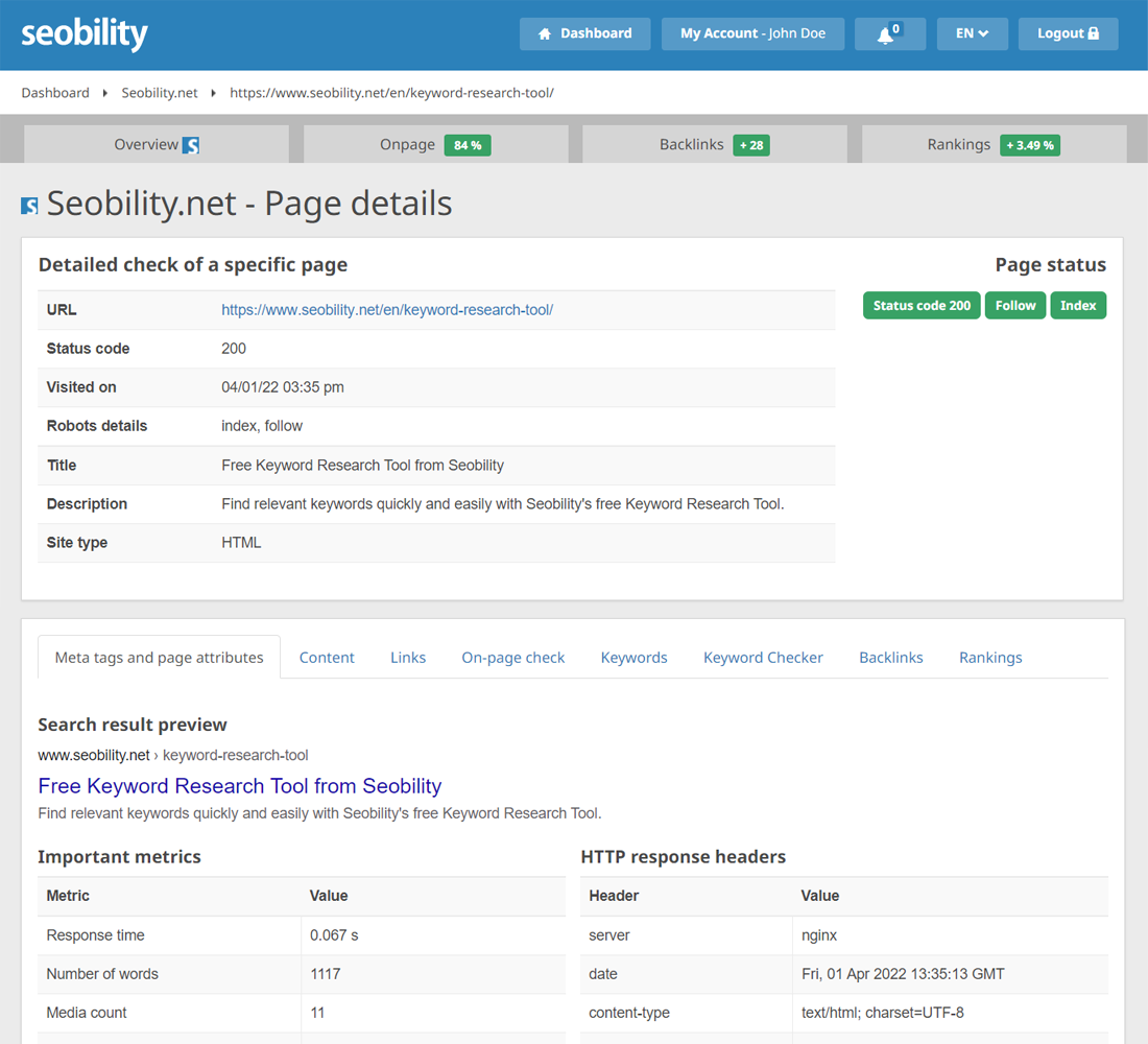 detailed analysis of a specific subpage