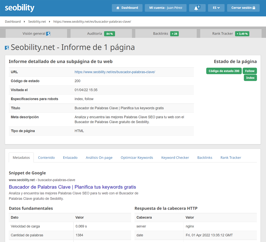 Análisis detallado de cada subpágina